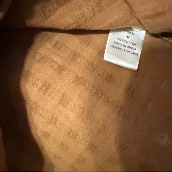 Bohme M Button Neck Pintuck Brown Cream  Cotton Flutter Sleeve Boho Blouse - Picture 4 of 5